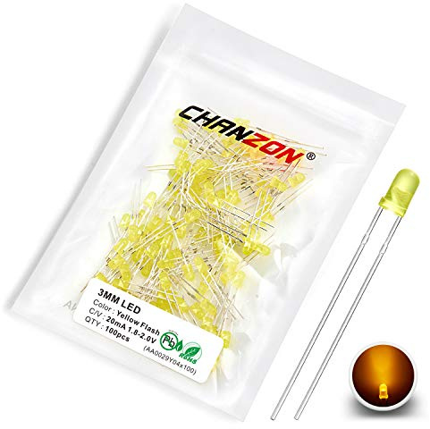 Chanzon 100 pcs 3mm Blinking Yellow LED Diode Lights 1.5Hz Flashing (Diffused Lens Frosted Round DC 2V 20mA) Bright Lighting Bulb Lamps Electronics Components Indicator Light Emitting Diodes