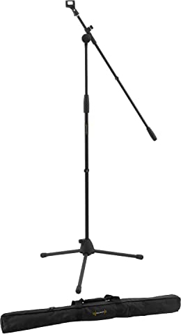 World Rhythm Boom-Mikrofonständer und Mic Clip - Höhenverstellbarer Mikrofonständer mit Stativfuß und Mikrofon-Clip und Tragetasche
