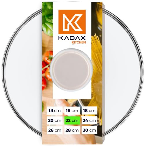 KADAX Glasdeckel, Topfdeckel Ø22 cm mit Silikongriff, Dampfloch, hitzebeständig, leicht, beige, für Töpfe und Pfannen, sicheres Abdampfen und klare Sicht