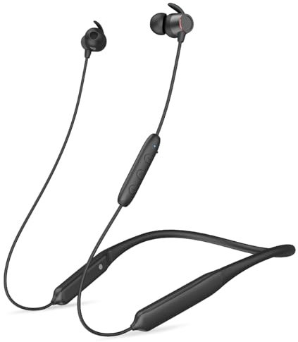 Tecno Écouteurs Sport de Type Collier avec Micro, Casque Bluetooth 5.3 avec Un Son de Grave Profond, adapté pour Le Sport en Plein air, Jeu de 60H，Résistant à l'eau IPX5, Design magnétique, Noir