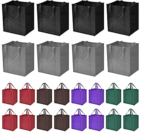 JERIA 24-Pack Reusable Grocery Bags，Large Washable Foldable Shopping Bags，Heavy Duty Tote Bags with Reinforced Handles