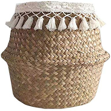 Giftik Plant Basket, Seagrass Woven Baskets Indoor Outdoor, Home Decor Planter Pot Storage Laundry Picnic Grocery Straw Beach Bag (M)