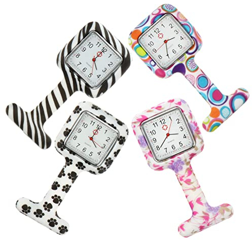 UKCOCO 4 Stücke Krankenschwester Uhr Taschenuhr Blumen Schwesternuhr Quarzuhr Krankenschwesteruhr Ansteckuhr Analoge Quarzwerk FOB Uhr Pflegeuhr Pflege Pulsuhr Geschenk für Arzt Damen Mädchen