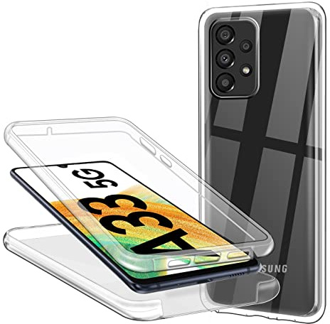 ZYIMOU Hülle für Samsung Galaxy A33 5G Handyhülle 360 Grad, Transparent Full Schutz Kratzfest Dünn Durchsichtige Case Silikon Schutzhülle, Hart PC Zurück + Weich TPU Vorderseite