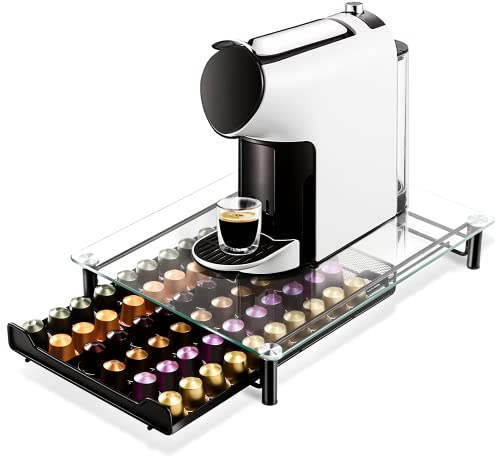 60 Nespresso Compatible Coffee Pod Drawer Glass Transparent Storage Compatible Tray Dispenser Holder for Capsules, Pods by Crystals®