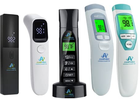 Amplim 5-Pack Hospital & Medical Grade Non-Contact Digital Infrared Forehead Thermometer for Babies, Kids, and Adults, FSA HSA Eligible