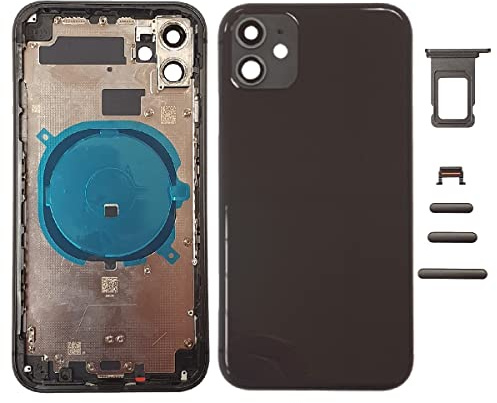 Smartex® Chassis Arriere en Verre + Coque + Tiroir SIM Compatible avec iPhone 11 | sans Logo, sans Composants PRÉINSTALLÉS (Noir)