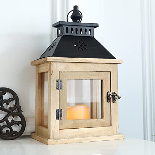NEEDOMO 33 cm Holz-Kerzenlaterne, Bauernhaus-Dekor, große Tischdekoration, Laterne für Heimdekoration, drinnen und draußen, rustikale Kerzenhalter für Regal, Hochzeit, Erntedankfest, Terrasse