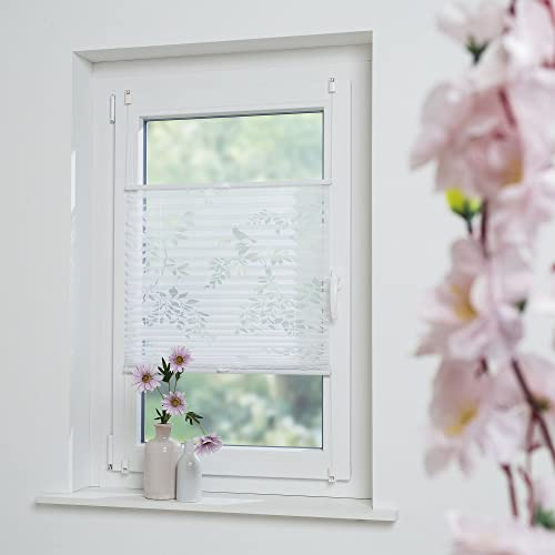 Plissee mit ausgebranntem Äste-Motiv, halbtransparent, inkl. Klemmträger, Breite: 90 cm/Länge: 130 cm, Farbe: weiß