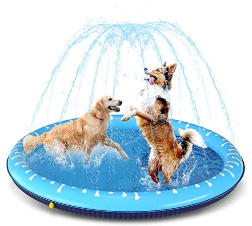 Nobleza Hundepool, D100cm/39in Planschbecken für Große & Kleine Hunde, 0.55mm Verdickt Anti-Rutsch Sprinkler Matte Hund Faltbarer Splash Pad für Sommer, Garten, DraußEn