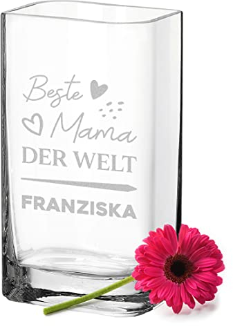 Blumenvase aus Glas mit Gravur für Mama zum Muttertag - Leonardo Tulpenvase für Frauen - Beste Mama der Welt - Geschenk zum Valentinstag und Muttertag - Geschenkidee für Mama Geburtstagsgeschenke