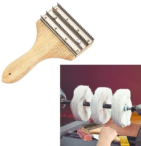 Sumnacon Polishing Wheel Rake, Buffing Rake with Wooden Handle and Stainless Steel Rake, Buffing Wheel Rake for Polishing & Compound Cleaning