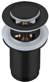 BALNEO Bouchon Évier Universel Click Cone Pop-Up Noir, Laiton, Antirouille, 4 Joints, Joint, Bonde, 62mm X G1 1/4, avec Trop-Plein, E Click