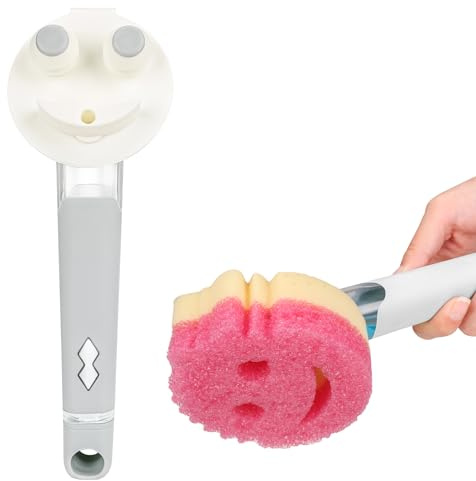 AMAZYC-US Smile Sponge Dish Wand Holder for Scrub Daddy, Soap Dispensing Handle, Scratch Free Kitchen Handle with Food Scraper