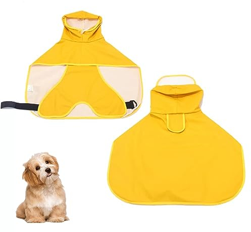 Hunderegenmantel, Durchsichtige Kapuze – Hunderegenmantel, Verstellbares Bauchband, Leicht Und Wasserdicht – Hunderegenmantel Für Mittelgroße Hundewelpen,Gelb,XXL
