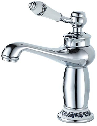 Namuoto Rubinetto Bagno Lavabo Rubinetto Miscelatore Monocomando in Ceramica Floreale Rubinetto da Bagno Vintage Acqua Calda Fredda, Cromo