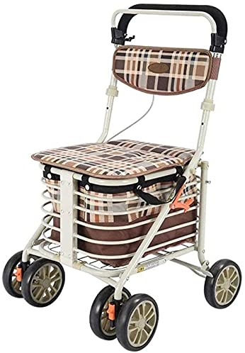 Personnes âgées multifonctionnelles, les personnes âgées peuvent pousser et s'asseoir, chariot de courses pliable léger en acier peint par pulvérisation avec sac polochon et aspirer à
