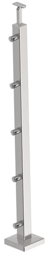 Sellon24® Edelstahl Geländerpfosten eckig 40x40 Bauhöhe 1000mm mit 5X Querstabhalter Ø12,0 Geländer V2A geschliffen K320 (AJP-VR100-5D12)