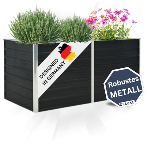 DELUKE Hochbeet für Garten Oskar Anthrazit | 160x80x77cm | Verzinkter Stahl | Wetterfest | Gartenbeet Kräuterbeet Blumenbeet Beet hoch Frühbeet für Garten Gemüsebeet
