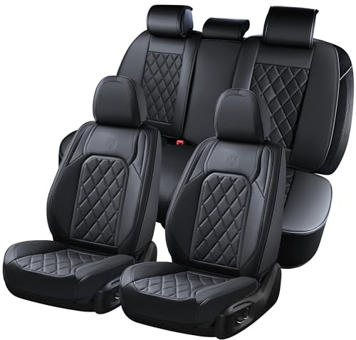 Coverado Sitzbezüge Vorne und Hinten 5 Stück, Auto-Sitzbezüge Set Universal Nappa Leder Kompatibel mit Den Meisten Limousinen SUV Pick-up Truck, TypeA Schwarz