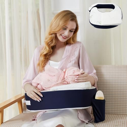 Dresime Nursing Pillow for Breastfeeding Ergonomic Feeding Made of Memory Foam with Waist Support Band Make Feeding Easier with Removable Wedge Pillow Grey Blue