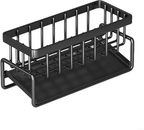Küchenspüle, Abflussregal, Organizer, Küchenspüle, Seifenschwammhalter mit selbstentleerender Ablage, Edelstahl-Spülbeckenregal, Handtuchhalter (schwarz)