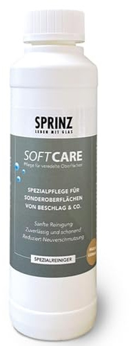 Sprinz Softcare Reiniger für Veredelte Oberflächen – 250 ml Flasche, Kalk- und Fettentferner, Schonende Reinigung für Beschläge und Griffe