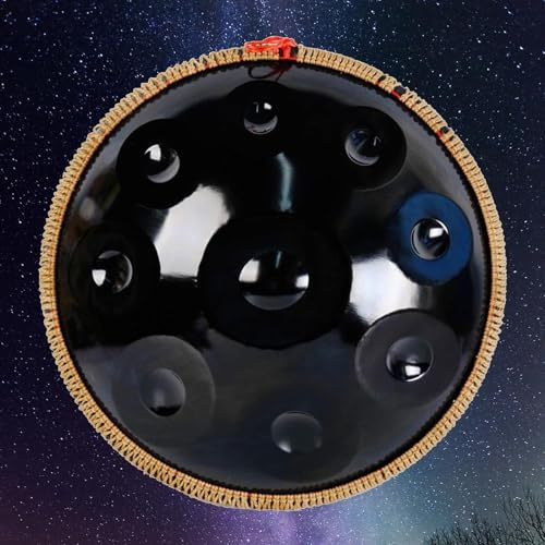 Tamburo Handpan In Acciaio Da 22 Pollici, Tamburo Handpan In Re Minore 9/10/12 Note Per Adulti E Bambini, Strumento A Percussione Armonico 432Hz Con Custodia Handpan E Mazze(Black,12Notes)