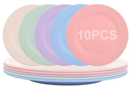 LOPYXBR 10PCS Plastic Dinner Plates 11inch/28cm Unbreakable Picnic Plates, Lightweight Reusable Plastic Plates for Party, Camping, Kitchen, Restaurant, Dishwasher and Microwave Safe