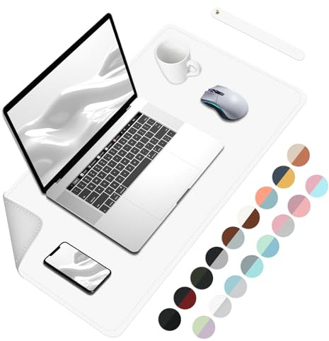 Bleswin Alfombrilla de escritorio de doble cara, 23.6 x 13.8 pulgadas, alfombrilla de mouse de piel sintética, alfombrilla de escritorio impermeable, alfombrilla de escritorio de cuero para laptop