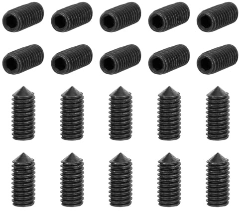 sourcing map Gewindestifte M4 x 10 mm, Karbonstahl, Kegelspitze, Innensechskant, Madenschrauben für Maschinen, Reparaturen zu Hause und Befestigungen, Schwarz, 40 Stück