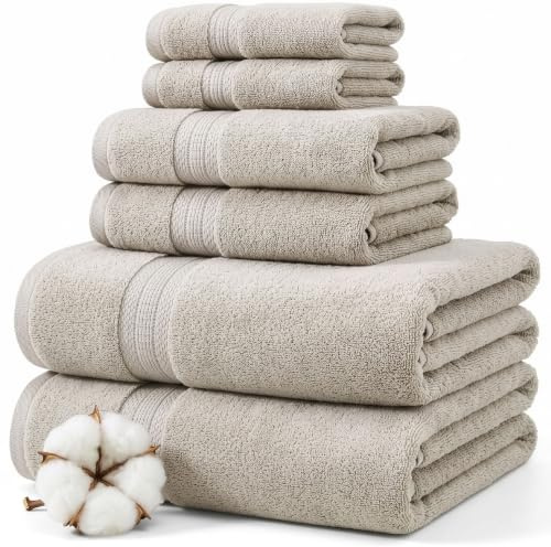 Modern Threads 6-Piece Rayon from Bamboo & Cotton Blend Towel Set - Ultra Soft & Absorbent, Taupe