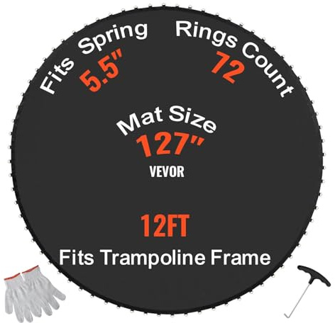 VEVOR Tapis de rechange pour trampoline, tapis de saut de remplacement universel pour trampoline rond avec cadre de 365 cm, résistant aux UV, avec anneaux en V durables, convient pour ressort de 14 cm