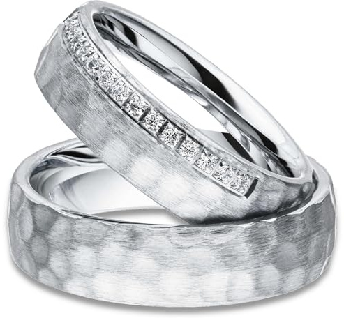 Kolibri Rings Eheringe Verlobungsringe Silber 925 15 Zirkonia Steine Set Hammerschlag - Gratis Gravur und Etui