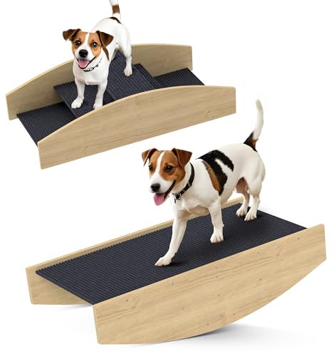 PawHut 2-in-1 Hundewippe, Hunde Agility Wippe aus Holz, Hunde Agilitäts Rampe für kleine, mittelgroße Hunde unter 15 kg, für Balance, Selbstvertrauen, 80 x 39,5 x 20 cm Naturholz