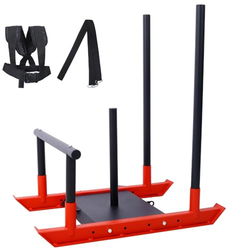 Elountik Weight Training Pull Sled, Fitness Strength Speed Training Sled, Steel Power Sled Workout Equipment for Athletic Exercise and Speed Improvement (Red)