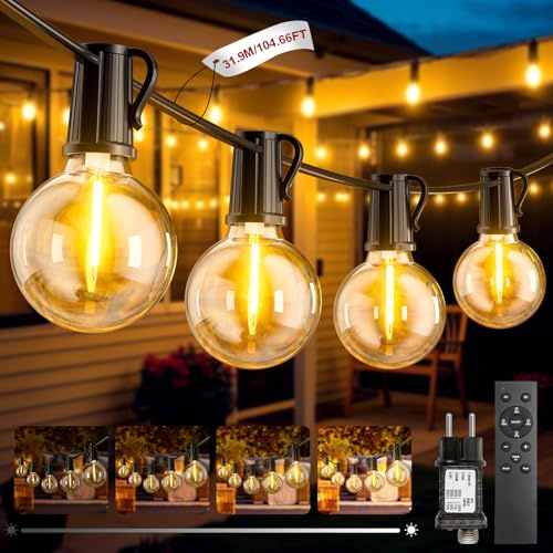FIFlying Catena Luminosa Esterno 31.9M/104Ft 45+2 G40 LED Lampadine Filo IP44 Impermeabile Lucine da Esterno Giardino Gazebo Esterni Catena Luce per Feste Patio Cortile Matrimonio
