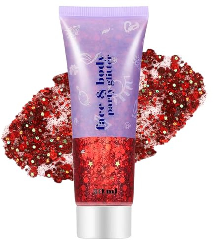 GL-Turelifes Rot Körper Glitter Gel, Gesicht Shimmer Make-up, funkelnde klobige Haar Glitter, Sänger Konzerte Festival Rave Zubehör, Meerjungfrau sequin(#07 Red)
