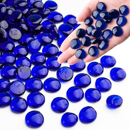Meschett 440g Blau Glassteine & Muggelsteine 85-100 Stück, 13-20mm Glasnuggets für Vasen, Dekosteine für Aquarium und basteln, Vasenfüller