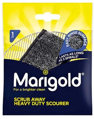 Marigold Scrub Away Heavy Duty Stainless Steel Scourer | Sponge-Filled Non-Scratch Scrubbing Pad | Rust-Free, Long-Lasting & Easy Rinse | For Pots, Pans, Grills, BBQs & Cookware