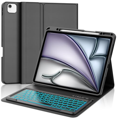 IVEOPPE Keyboard Case for iPad Air 13-inch M4 2026/M3 2025/M2 2024, Black | Keyboard for iPad Pro 12.9 2022/2021/ 2020/2018, 7-Color Backlight, Detachable Bluetooth Keyboard for iPad Air 13'' M4/M3/M2