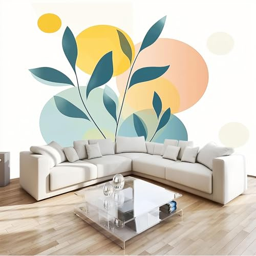 Beige Papel Tapiz Fotográfico Mural 3D Plantas Abstractas Geométricas Fotomurales Pared Tejido No Tejido Murales Decoración De Paredes 300 X 210 Cm Para Salón Dormitorio