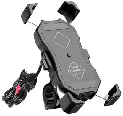 Handyhalterung Fahrrad Für Roller Motor Motorrad Handy Halter Halterung mit QC 3,0 USB Qi Wireless Ladegerät Handyhalterung Motorrad(with QC3.0 Charger)