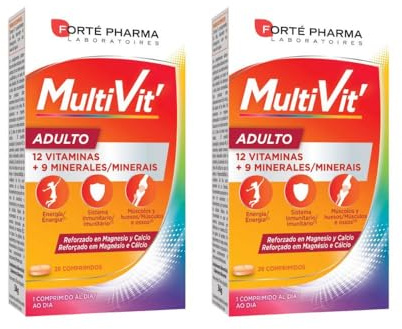Forté Pharma Multivit Adulto Pack 2 x 28 Comprimidos | Vitaminas 8 semanas | Formato ahorro con 12 vitaminas y 9 minerales para una rutina de bienestar diario completa de vitaminas durante 8 semanas.