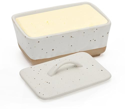 Keramik Kleine Butterdose mit Deckel und Henkel,Butterdose Keramik,Butter Porzellan,Butterbox Porzellan Vintage, klassische Butterglocke für Alle Gängigen Butter (Weiß)