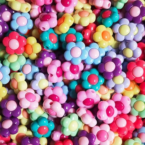 AstraGlam 100 Pezzi Perline di Fiori in Acrilico 15mm, Perle Grandi e Colorate per Realizzare Gioielli e bricolage, Perle per creazione di Gioielli, Perline per Braccialetti