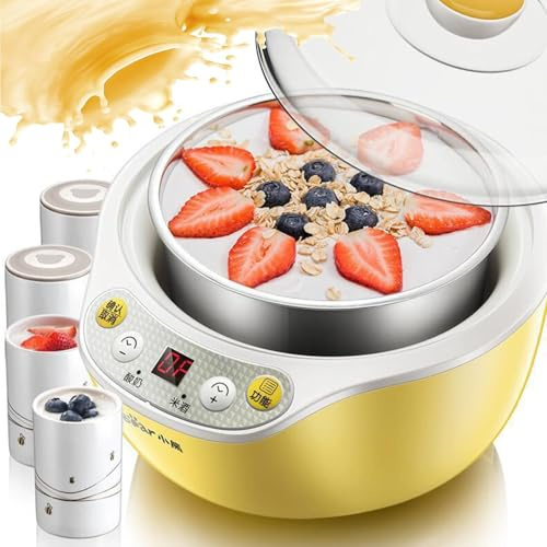 Yogurtera de 1000 ml con 1 Recipiente y 4 Vasos, Pantalla LED y Control de Temperatura con Temporizador, para Yogur, Queso y natto