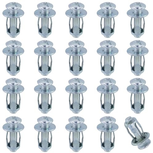 Wealrit 20 PCS M6 x 25 Hollow Door Anchors Kit Metal Hollow Wall Anchors for Thin Walls Heavy Duty Cavity Fixing Expansion Anchor for Furniture,Cabinet,Wall Paneling,Steel Pipe, Plastic Sheet