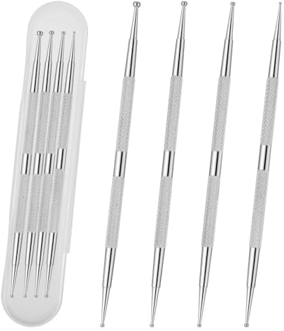 4 st. nagelkonst prickredskap 4 storlekar prickpennor Set rostfritt stål strass | Nagelpunkteringsverktyg med kulspets dubbel kant strass plockare för nagelgör-det-själv dekoration nageldesign