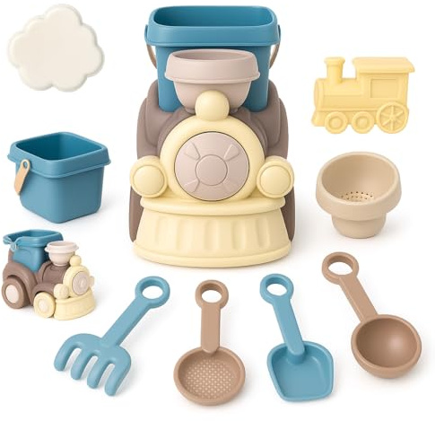 Toyana Kids 2in1 Toy Train & Beach Bucket Set with Sand Pit Tools Toy Playset for Children Ages 3+ Years